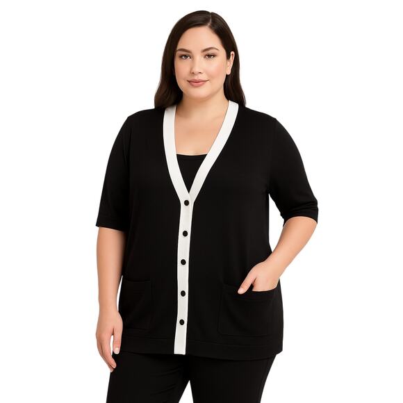 Calvin Klein Black & White Trim Cardigan – Women’s 1X - Picture 1 of 5